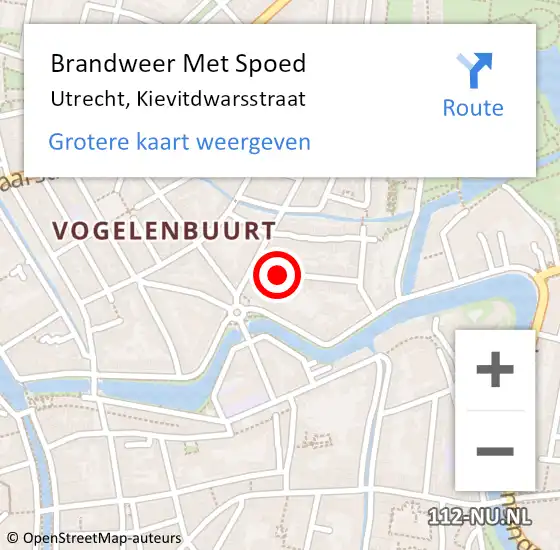 Locatie op kaart van de 112 melding: Brandweer Met Spoed Naar Utrecht, Kievitdwarsstraat op 3 december 2021 19:31