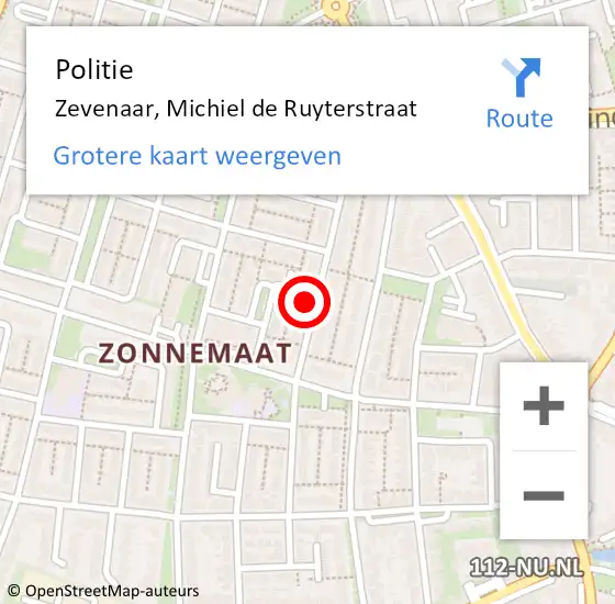 Locatie op kaart van de 112 melding: Politie Zevenaar, Michiel de Ruyterstraat op 4 december 2021 09:57