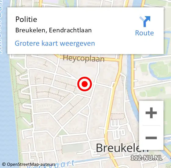 Locatie op kaart van de 112 melding: Politie Breukelen, Eendrachtlaan op 4 december 2021 12:07