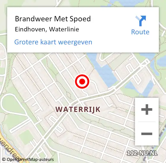 Locatie op kaart van de 112 melding: Brandweer Met Spoed Naar Eindhoven, Waterlinie op 4 december 2021 15:17