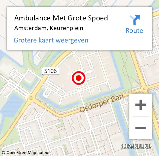 Locatie op kaart van de 112 melding: Ambulance Met Grote Spoed Naar Amsterdam, Keurenplein op 4 december 2021 16:15