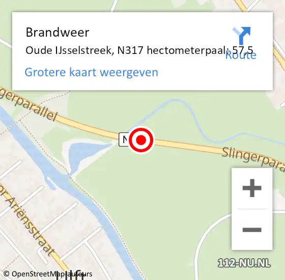 Locatie op kaart van de 112 melding: Brandweer Oude IJsselstreek, N317 hectometerpaal: 57,5 op 4 december 2021 16:39