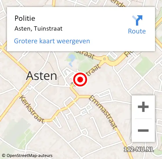 Locatie op kaart van de 112 melding: Politie Asten, Tuinstraat op 4 december 2021 18:29