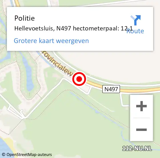 Locatie op kaart van de 112 melding: Politie Hellevoetsluis, N497 hectometerpaal: 12,1 op 4 december 2021 19:24
