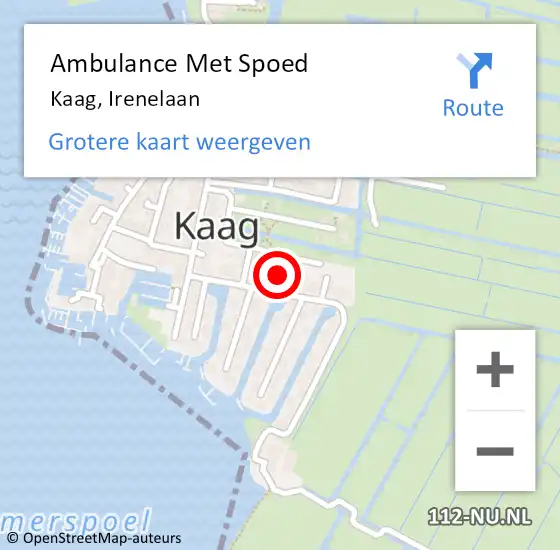 Locatie op kaart van de 112 melding: Ambulance Met Spoed Naar Kaag, Irenelaan op 4 december 2021 19:30