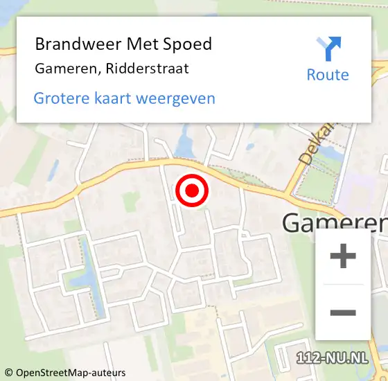Locatie op kaart van de 112 melding: Brandweer Met Spoed Naar Gameren, Ridderstraat op 4 december 2021 20:55