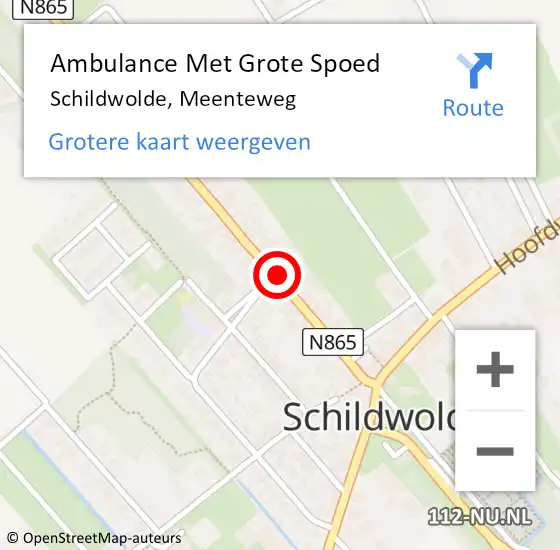 Locatie op kaart van de 112 melding: Ambulance Met Grote Spoed Naar Schildwolde, Meenteweg op 5 december 2021 00:04