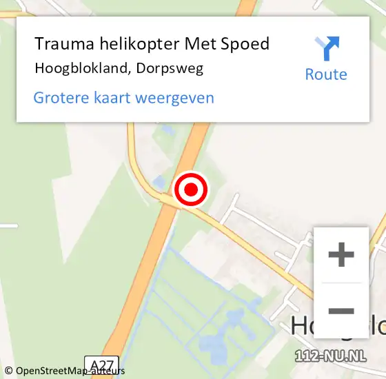 Locatie op kaart van de 112 melding: Trauma helikopter Met Spoed Naar Hoogblokland, Dorpsweg op 5 december 2021 03:13