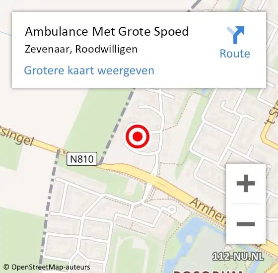 Locatie op kaart van de 112 melding: Ambulance Met Grote Spoed Naar Zevenaar, Roodwilligen op 5 december 2021 06:46