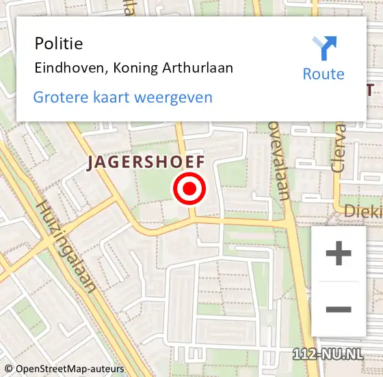 Locatie op kaart van de 112 melding: Politie Eindhoven, Koning Arthurlaan op 5 december 2021 13:37