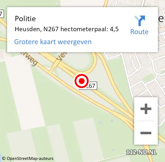 Locatie op kaart van de 112 melding: Politie Heusden, N267 hectometerpaal: 4,5 op 5 december 2021 15:10