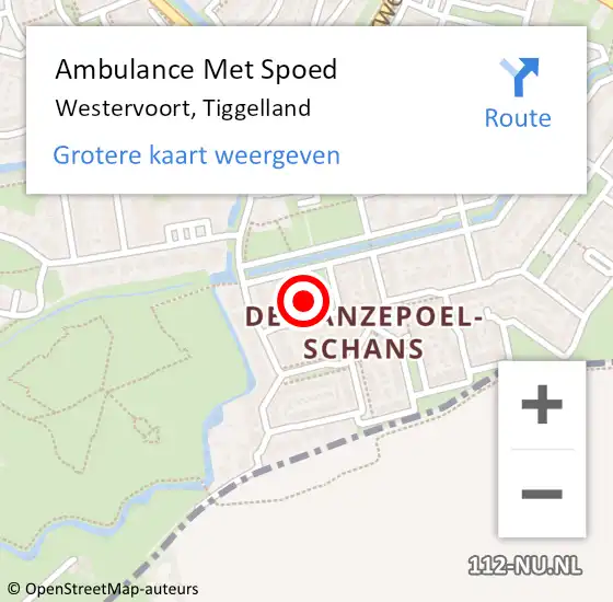 Locatie op kaart van de 112 melding: Ambulance Met Spoed Naar Westervoort, Tiggelland op 5 december 2021 17:52