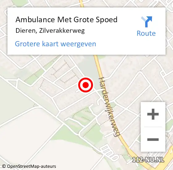 Locatie op kaart van de 112 melding: Ambulance Met Grote Spoed Naar Dieren, Zilverakkerweg op 5 december 2021 19:35