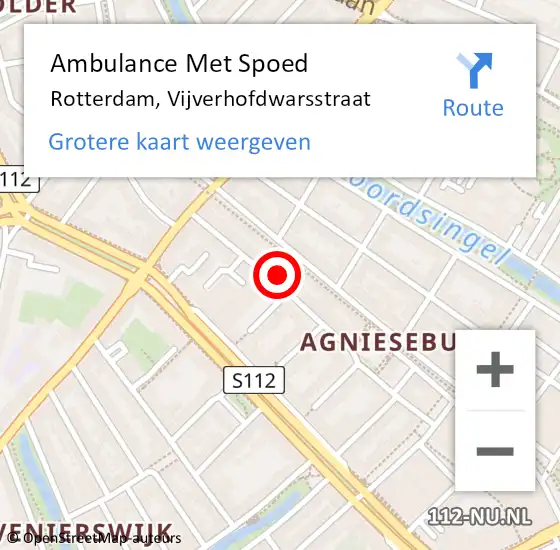 Locatie op kaart van de 112 melding: Ambulance Met Spoed Naar Rotterdam, Vijverhofdwarsstraat op 5 december 2021 20:07
