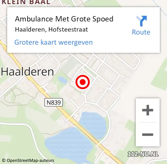 Locatie op kaart van de 112 melding: Ambulance Met Grote Spoed Naar Haalderen, Hofsteestraat op 5 december 2021 20:41