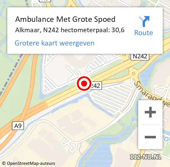 Locatie op kaart van de 112 melding: Ambulance Met Grote Spoed Naar Alkmaar, N242 hectometerpaal: 30,6 op 6 december 2021 10:35