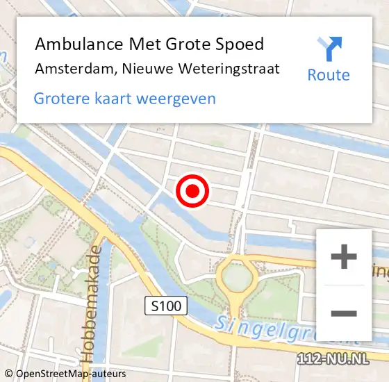 Locatie op kaart van de 112 melding: Ambulance Met Grote Spoed Naar Amsterdam, Nieuwe Weteringstraat op 6 december 2021 11:47