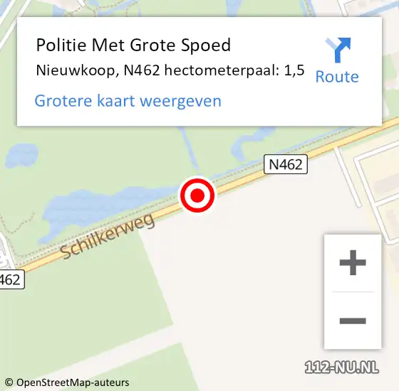 Locatie op kaart van de 112 melding: Politie Met Grote Spoed Naar Nieuwkoop, N462 hectometerpaal: 1,5 op 6 december 2021 13:05