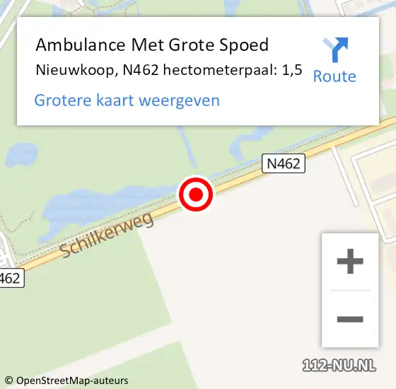 Locatie op kaart van de 112 melding: Ambulance Met Grote Spoed Naar Nieuwkoop, N462 hectometerpaal: 1,5 op 6 december 2021 13:06