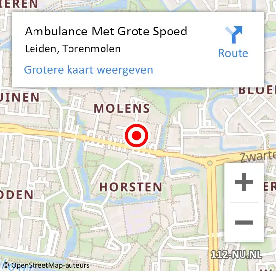 Locatie op kaart van de 112 melding: Ambulance Met Grote Spoed Naar Leiden, Torenmolen op 6 december 2021 13:44