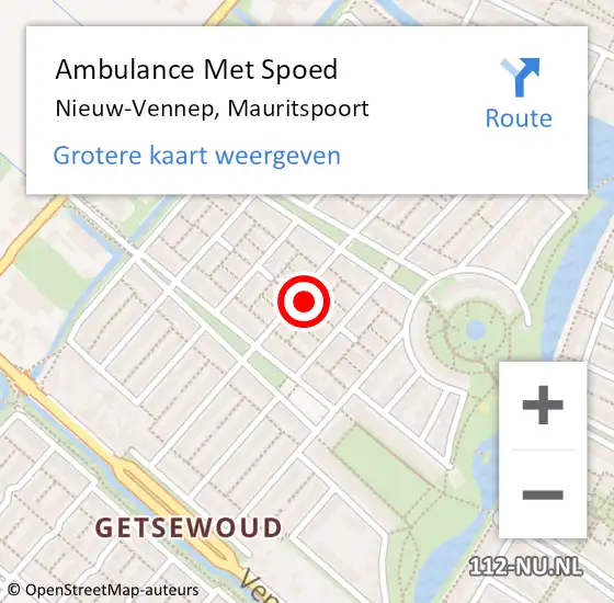Locatie op kaart van de 112 melding: Ambulance Met Spoed Naar Nieuw-Vennep, Mauritspoort op 6 december 2021 16:44