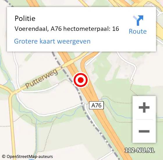 Locatie op kaart van de 112 melding: Politie Voerendaal, A76 hectometerpaal: 16 op 6 december 2021 16:49