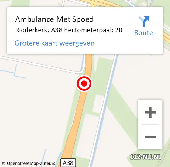 Locatie op kaart van de 112 melding: Ambulance Met Spoed Naar Ridderkerk, A38 hectometerpaal: 20 op 6 december 2021 17:27