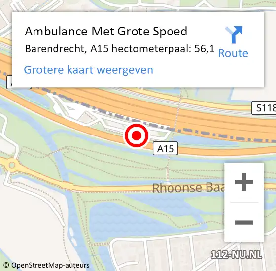 Locatie op kaart van de 112 melding: Ambulance Met Grote Spoed Naar Barendrecht, A15 hectometerpaal: 56,1 op 6 december 2021 18:52