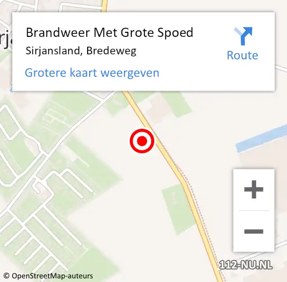 Locatie op kaart van de 112 melding: Brandweer Met Grote Spoed Naar Sirjansland, Bredeweg op 7 december 2021 07:49