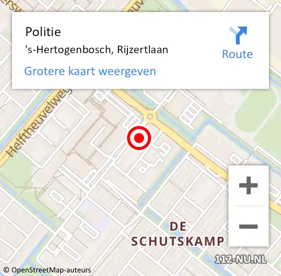 Locatie op kaart van de 112 melding: Politie 's-Hertogenbosch, Rijzertlaan op 7 december 2021 08:14