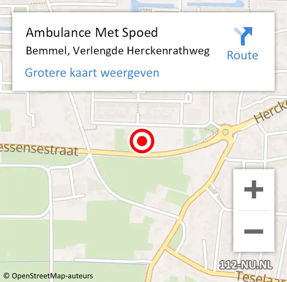 Locatie op kaart van de 112 melding: Ambulance Met Spoed Naar Bemmel, Verlengde Herckenrathweg op 7 december 2021 08:17