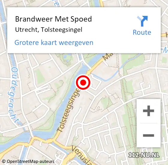 Locatie op kaart van de 112 melding: Brandweer Met Spoed Naar Utrecht, Tolsteegsingel op 7 december 2021 09:02