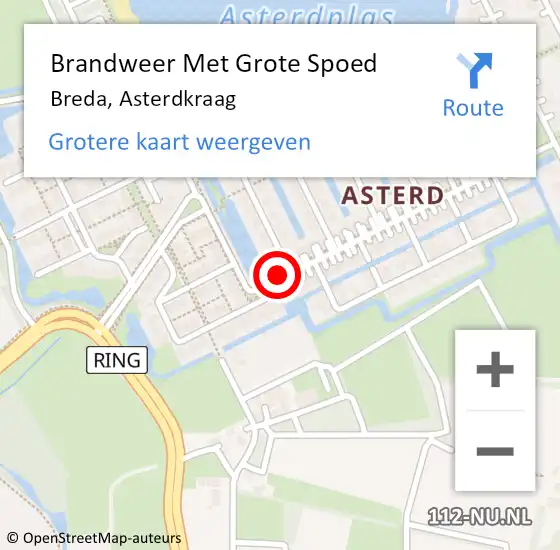 Locatie op kaart van de 112 melding: Brandweer Met Grote Spoed Naar Breda, Asterdkraag op 7 december 2021 10:43