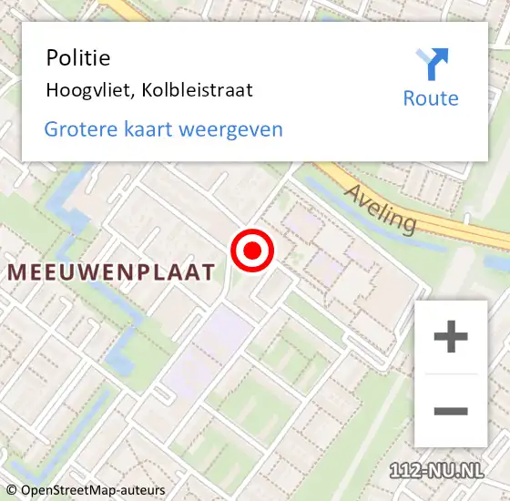 Locatie op kaart van de 112 melding: Politie Hoogvliet, Kolbleistraat op 7 december 2021 11:48
