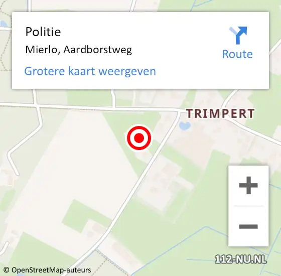 Locatie op kaart van de 112 melding: Politie Mierlo, Aardborstweg op 7 december 2021 12:21