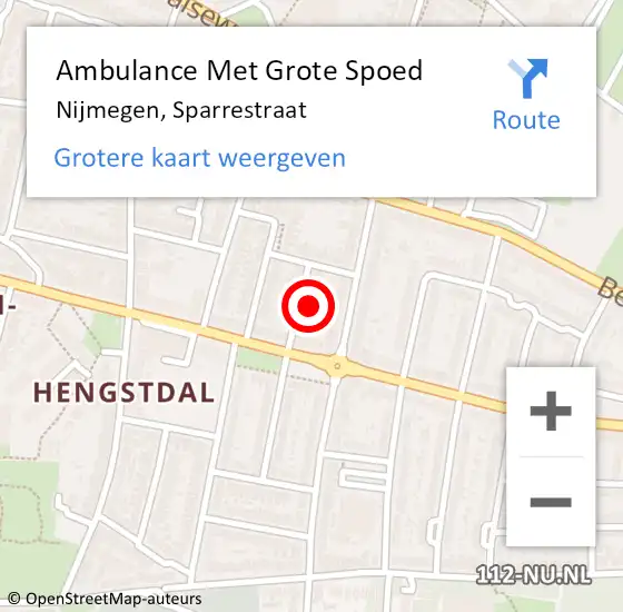 Locatie op kaart van de 112 melding: Ambulance Met Grote Spoed Naar Nijmegen, Sparrestraat op 7 december 2021 15:56