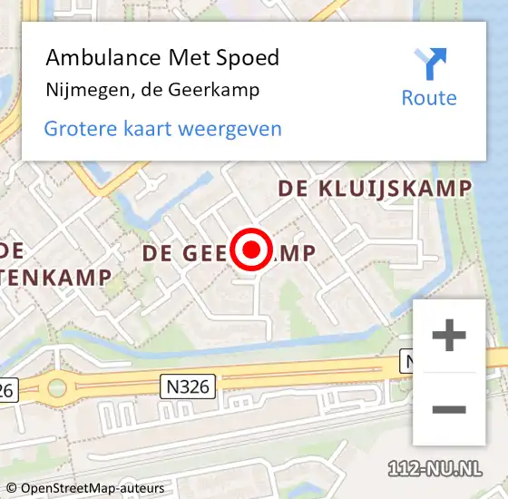 Locatie op kaart van de 112 melding: Ambulance Met Spoed Naar Nijmegen, de Geerkamp op 7 december 2021 16:15