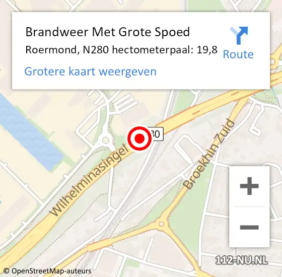 Locatie op kaart van de 112 melding: Brandweer Met Grote Spoed Naar Roermond, N280 hectometerpaal: 19,8 op 7 december 2021 17:22