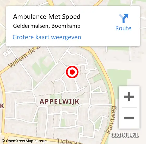 Locatie op kaart van de 112 melding: Ambulance Met Spoed Naar Geldermalsen, Boomkamp op 7 december 2021 20:01