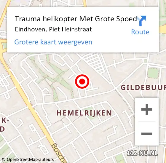 Locatie op kaart van de 112 melding: Trauma helikopter Met Grote Spoed Naar Eindhoven, Piet Heinstraat op 8 december 2021 00:39