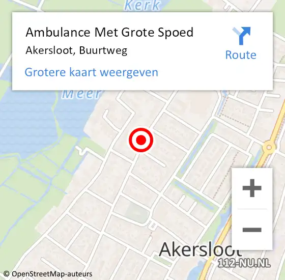 Locatie op kaart van de 112 melding: Ambulance Met Grote Spoed Naar Akersloot, Buurtweg op 8 december 2021 01:00