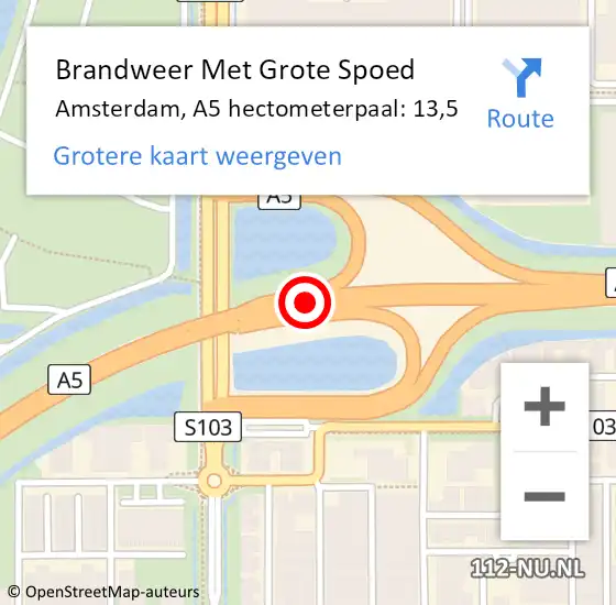 Locatie op kaart van de 112 melding: Brandweer Met Grote Spoed Naar Amsterdam, A5 hectometerpaal: 13,5 op 8 december 2021 13:42
