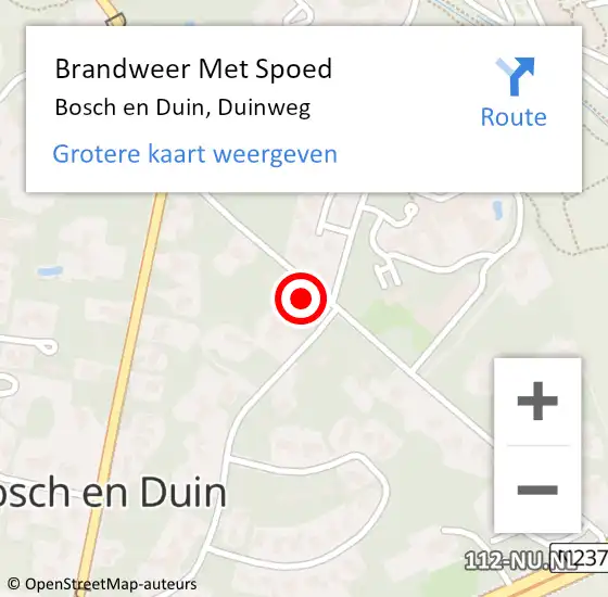 Locatie op kaart van de 112 melding: Brandweer Met Spoed Naar Bosch en Duin, Duinweg op 8 december 2021 17:12