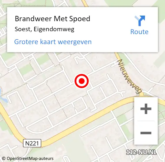 Locatie op kaart van de 112 melding: Brandweer Met Spoed Naar Soest, Eigendomweg op 8 december 2021 18:28