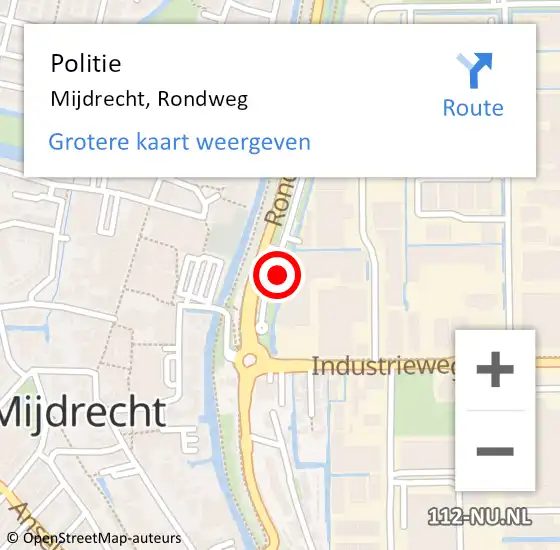 Locatie op kaart van de 112 melding: Politie Mijdrecht, Rondweg op 8 december 2021 19:38