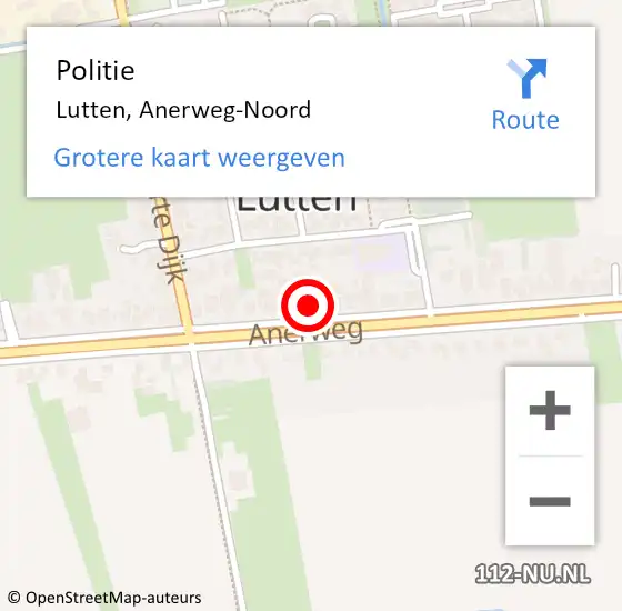 Locatie op kaart van de 112 melding: Politie Lutten, Anerweg-Noord op 8 december 2021 23:35