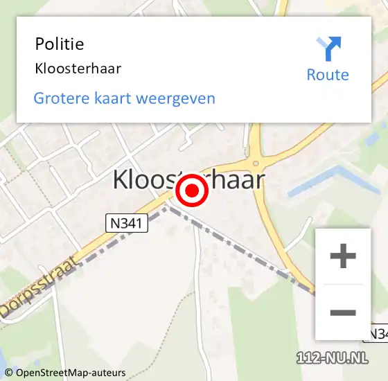 Locatie op kaart van de 112 melding: Politie Kloosterhaar op 9 december 2021 07:50