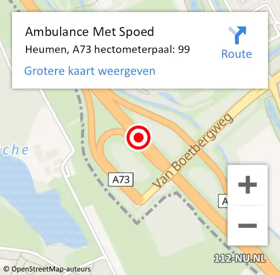 Locatie op kaart van de 112 melding: Ambulance Met Spoed Naar Heumen, A73 hectometerpaal: 99 op 9 december 2021 08:51