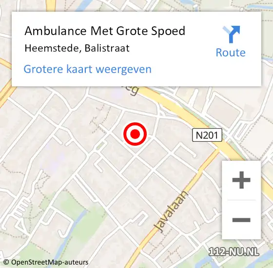 Locatie op kaart van de 112 melding: Ambulance Met Grote Spoed Naar Heemstede, Balistraat op 9 december 2021 10:46
