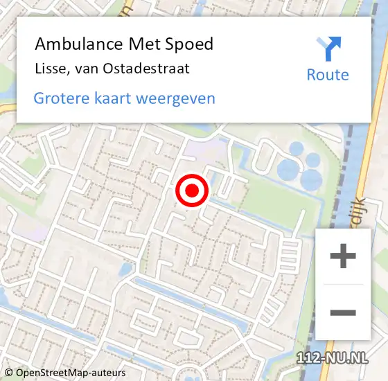 Locatie op kaart van de 112 melding: Ambulance Met Spoed Naar Lisse, van Ostadestraat op 9 december 2021 11:04